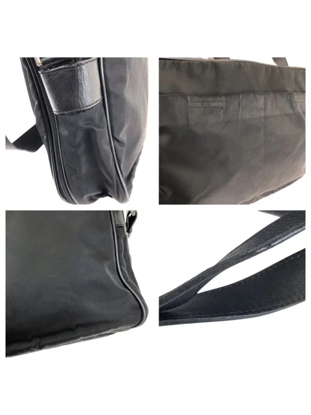 Prada Tessuto Saffiano 2-Way Black Silver Nylon Leather Business